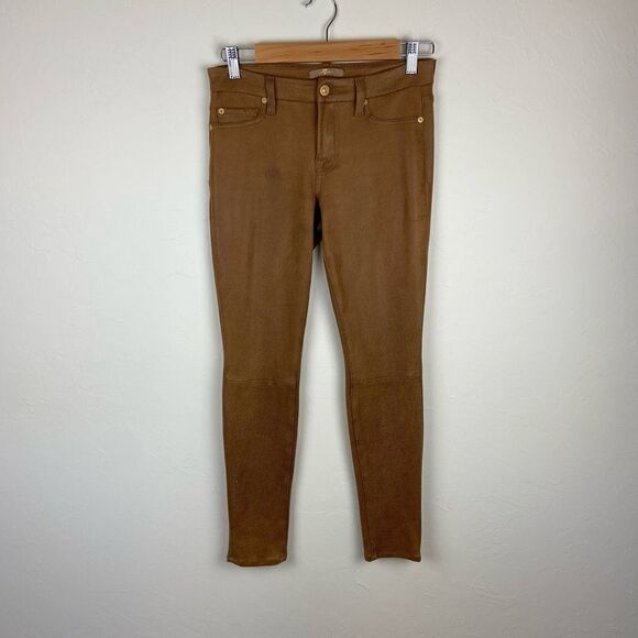 7 For All Mankind Faux Textured Skinny Pant - Light Brown - Picture 1 of 7
